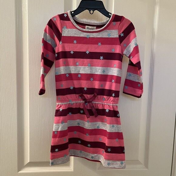 Hatley Superstar Bow Dress Pink Striped Glitter Star Print Girls Size 2 NWT